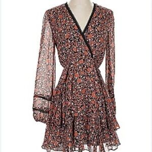 Greylin Black and Orange Floral Long Sleeve Dress